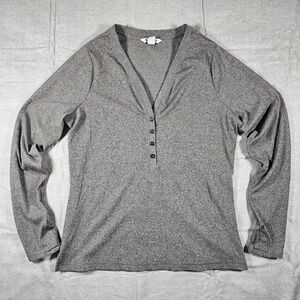 Athleta Uptempo Ribbed Henley Top Womens XL Gray Long Sleeve Thumbholes Shirt